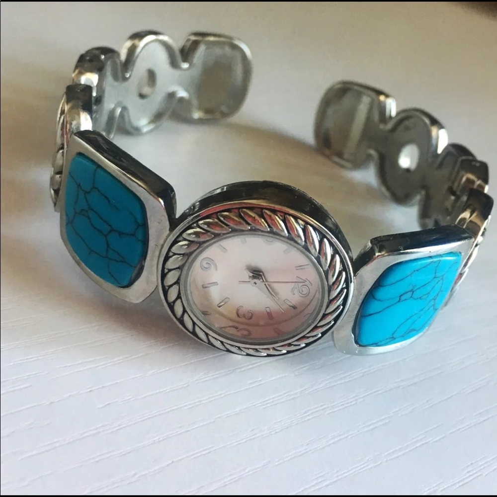 Turquoise Stone WATCH bracelet blue teal rock Unique Bohemian jewelry